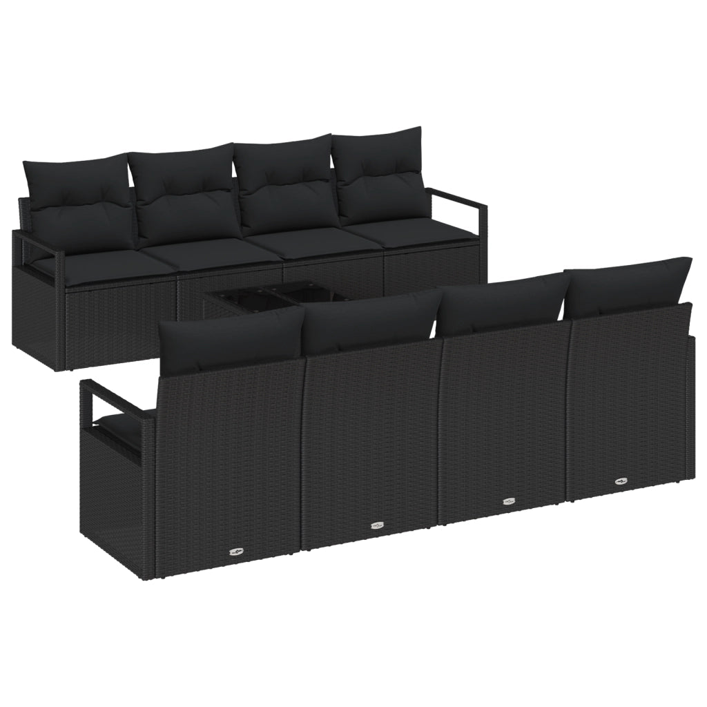 Set Divano da Giardino a 9 Pezzi con Cuscini Nero Polirattan