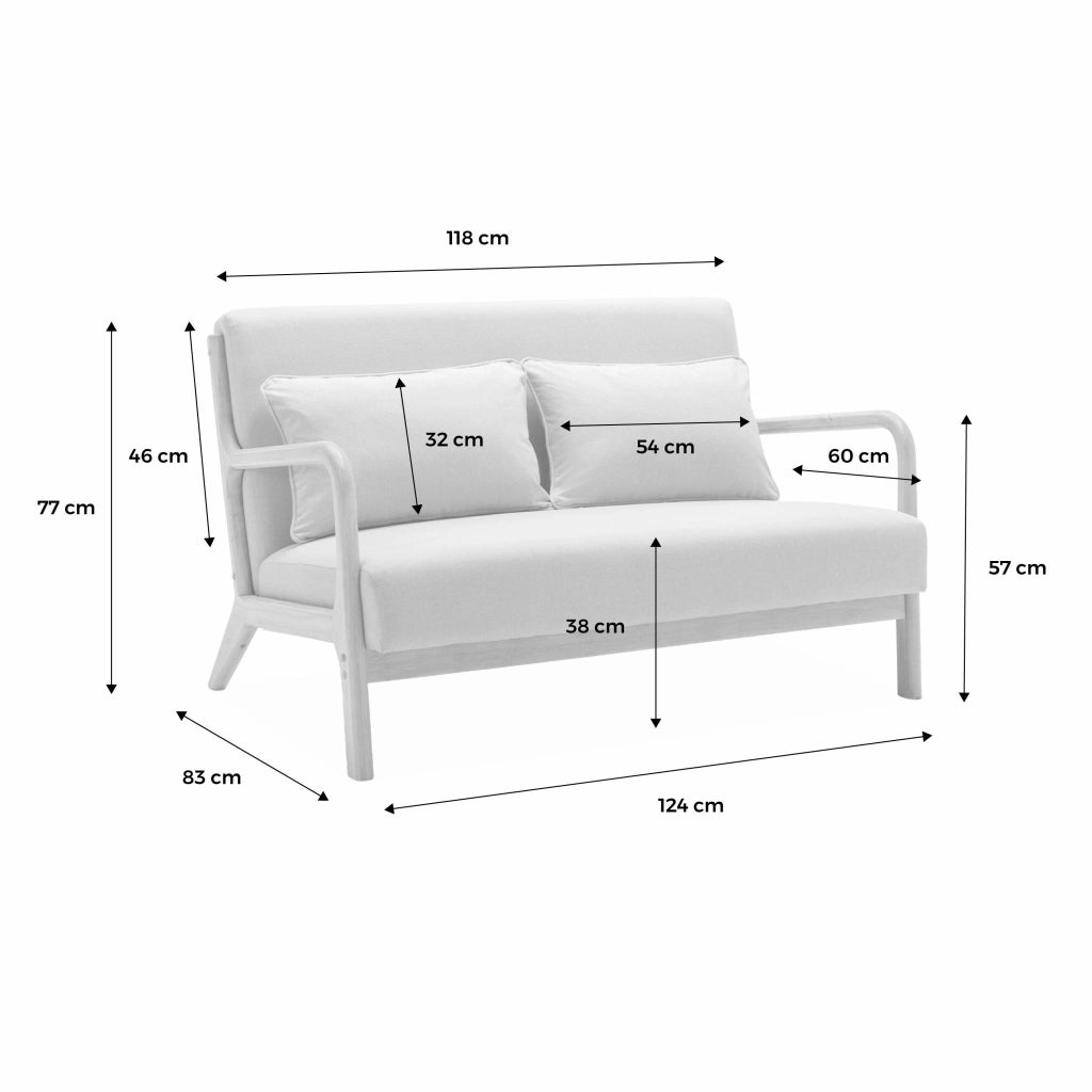 Panca stile scandinavo in legno e tessuto, 2 posti, beige