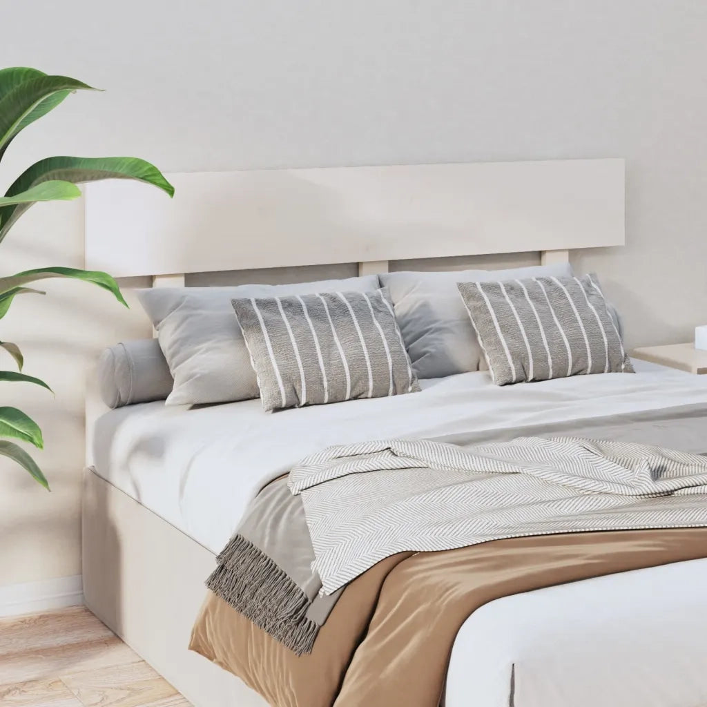 Testiera per Letto Bianca 124x3x81 cm in Legno Massello di Pino