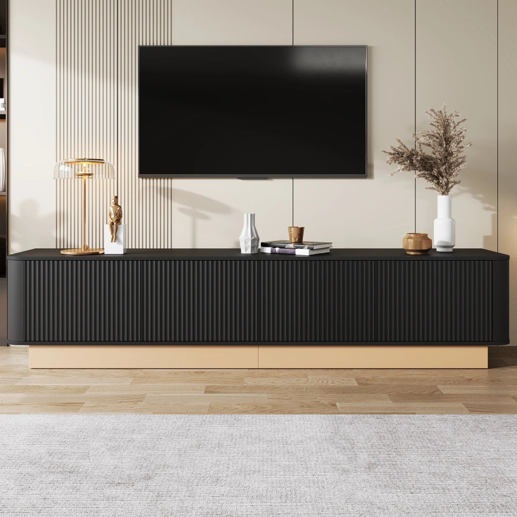 Mobile TV con ante scanalate e ripiani regolabili 200 x 40 x 47;5 cm; MDF nero
