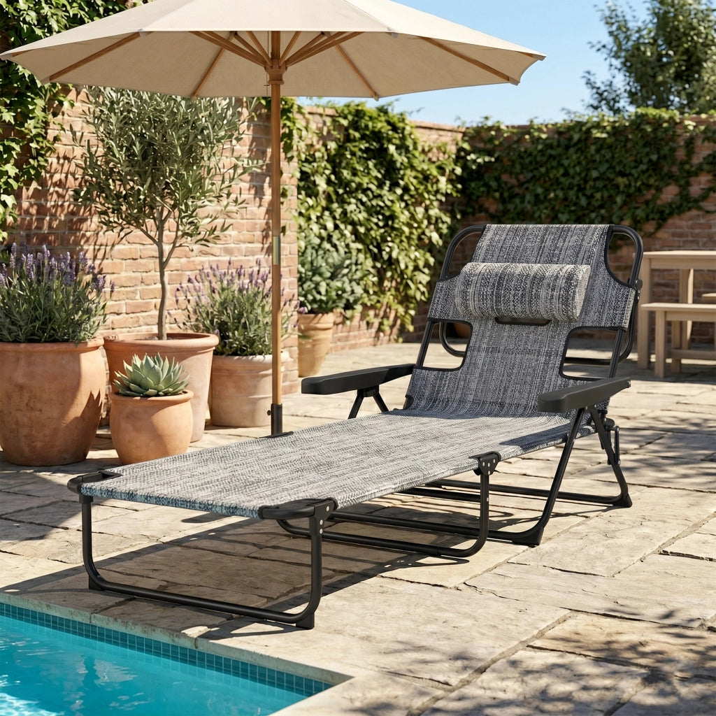Poltrona da giardino reclinabile pieghevole ¨C zephmum ¨C grigio 145x72x89 cm