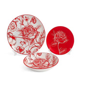 Servizio di Piatti da Tavola in Porcellana Rose Rosse 18 Pezzi