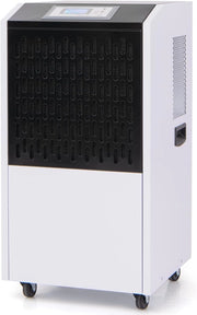 Deumidificatore Elettrico 118L/Giorno, Deumidificatore Professionale Industriale con Ruote, Tubo di Scarico, Timer 24 Ore, Filtro Rimovibile Lavabile, per Cantine, Magazzini, Scantinati (Bianco)