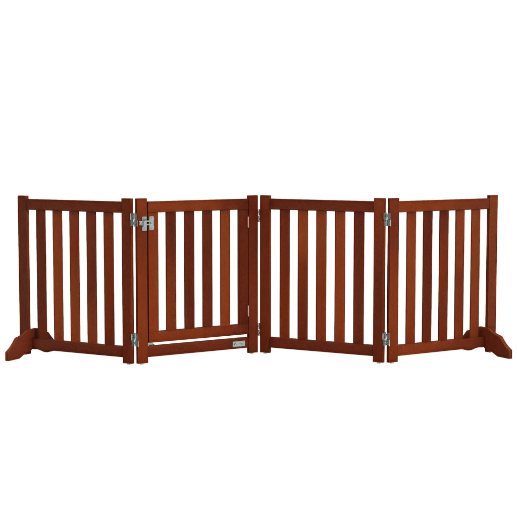 Barriera per Cani Pieghevole 4 Pannelli con Porta ¨C zephmum ¨C Legno 205x60 cm Marrone