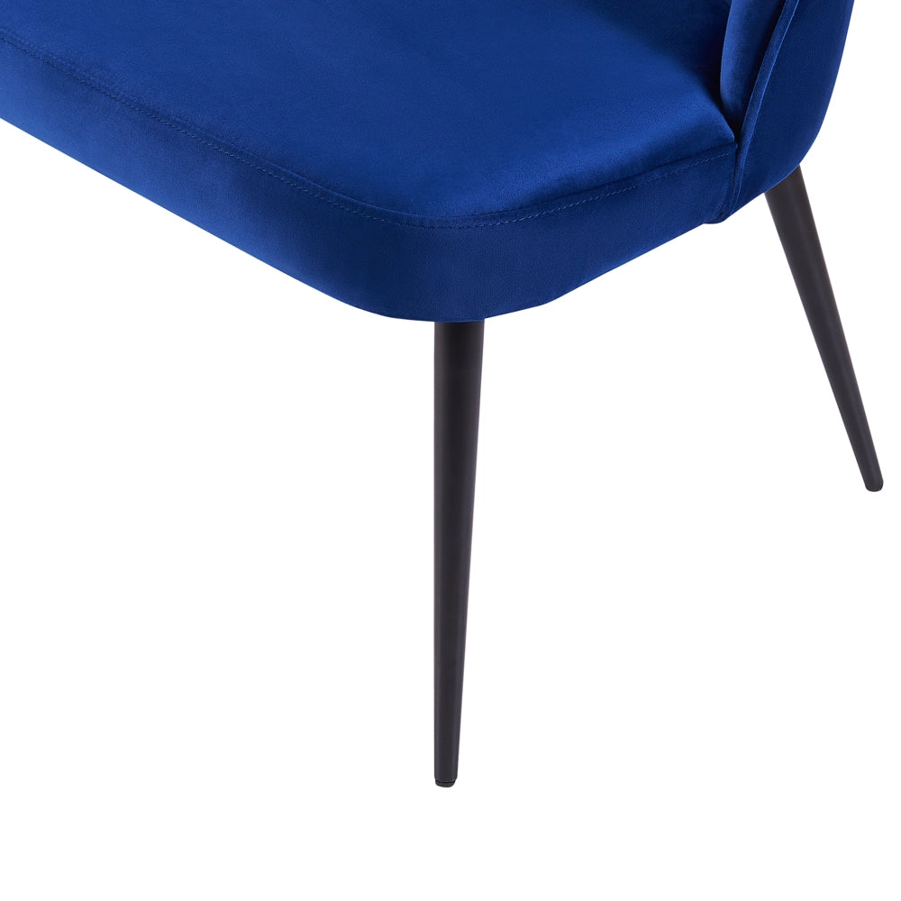 Divano da cucina Rivestimento in tessuto di velluto blu navy Struttura in metallo a 2 posti Gambe nere Panca