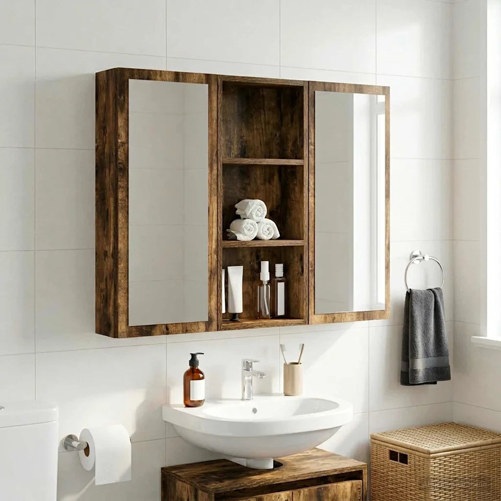 Armadio da bagno a muro Quercia Affumicata 30 x 14 x 70 cm 889331