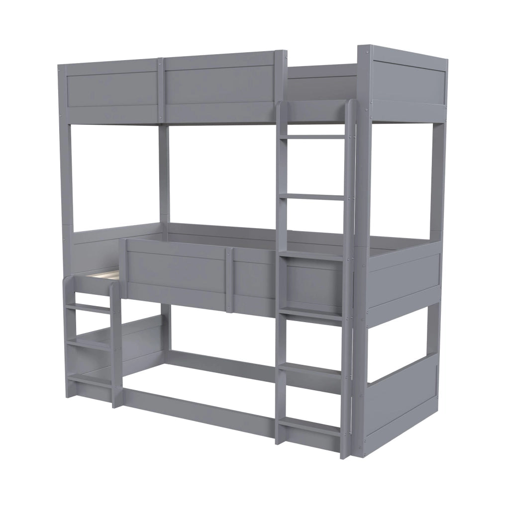 Letto triplo modulare 90x200 cm in legno grigio, soluzione salvaspazio