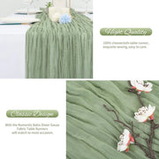 Set di 2 tovaglioli di stoffa verde salvia, tovagliato di stoffa rustico in gas 55 x 180 cm, tovagliato di stoffa Boho per tavola di matrimonio, tovagliato di matrimonio per decorazione di tavola di matrimonio, decorazione di tavola per docce di nozze