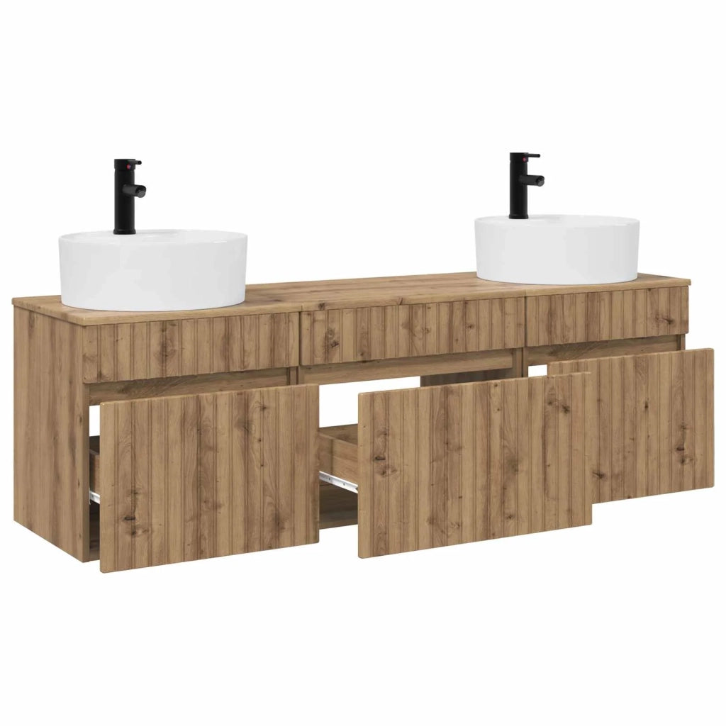 Set di Armadi da Bagno 3 pz Rovere Artigianale 3405756