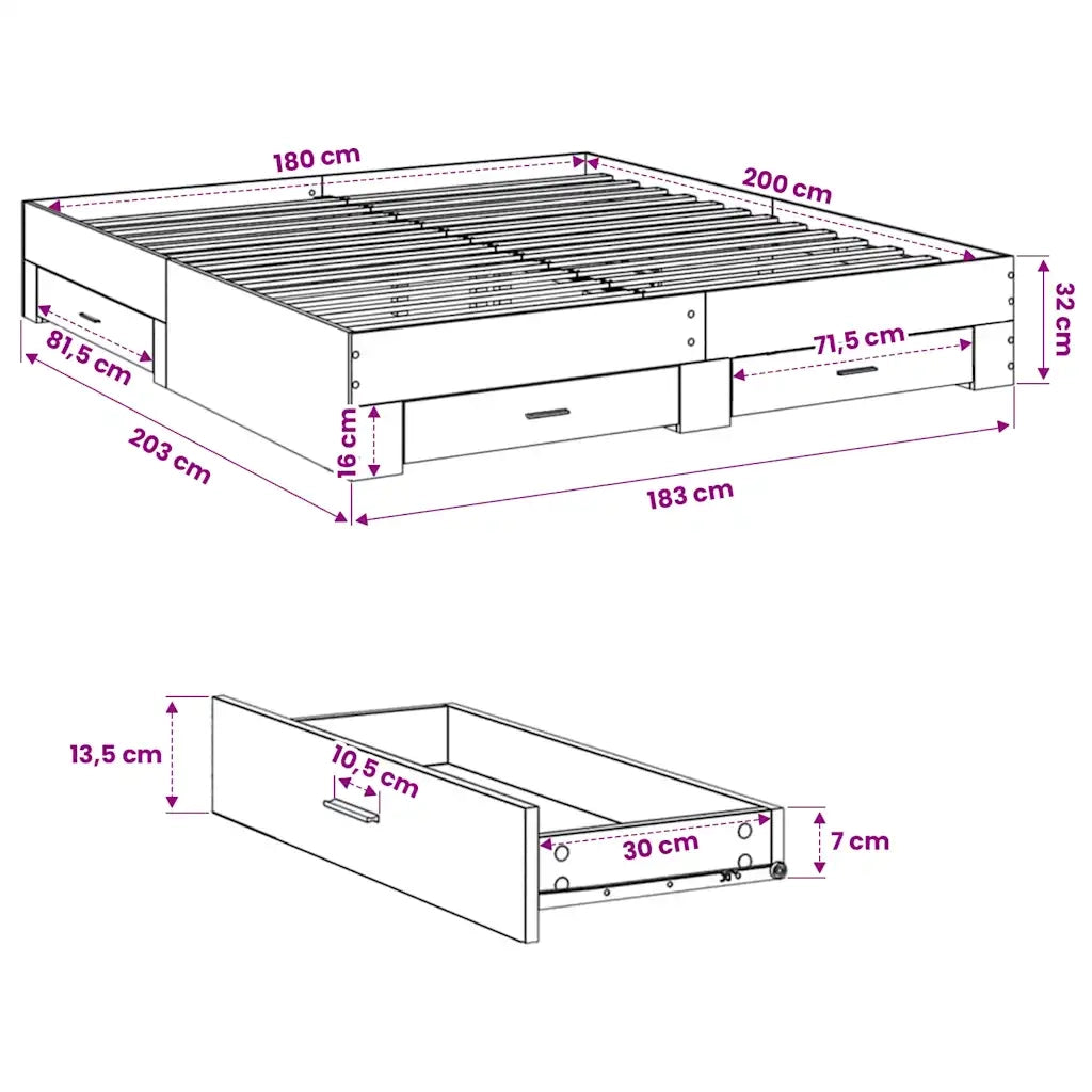 Giroletto Cassetti Rovere Sonoma 180x200 cm Legno Multistrato 3280365