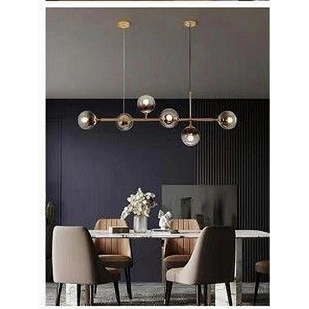 Trade Shop - Lampadario Sospensione 6 Sfere Attacco E27 In Vetro Lampada In Metallo Oro 71645 -