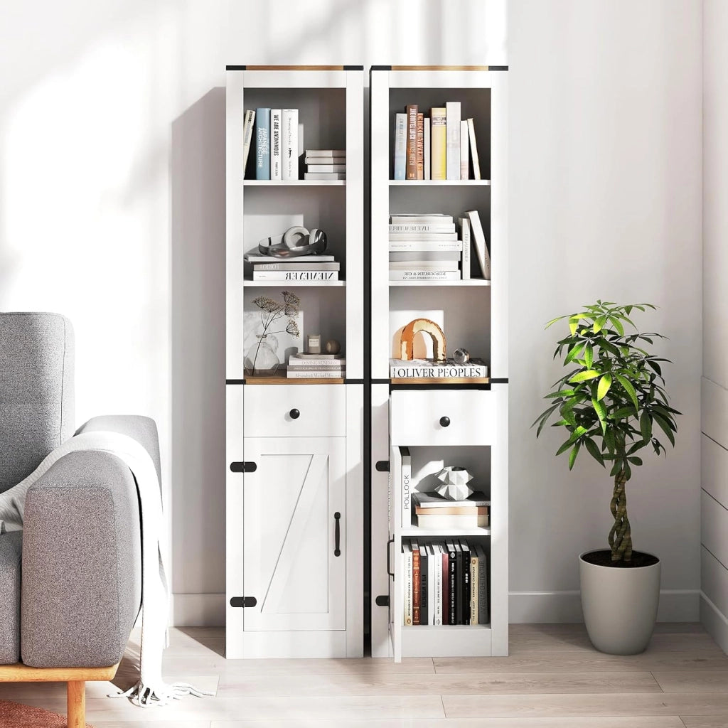 Mobile bagno, colonna bagno con cassetto scorrevole, ripiano regolabile e 3 scomparti aperti, armadio portaoggetti stretto per soggiorno, lavanderia, cucina, bianco