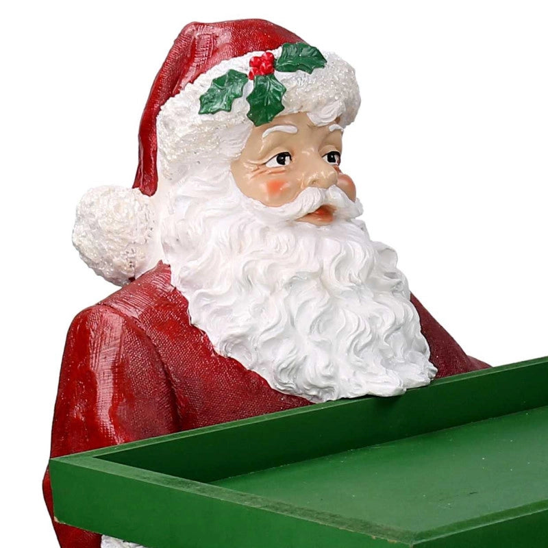 Babbo natale resina con vassoio verde rosso cm 38x38h64