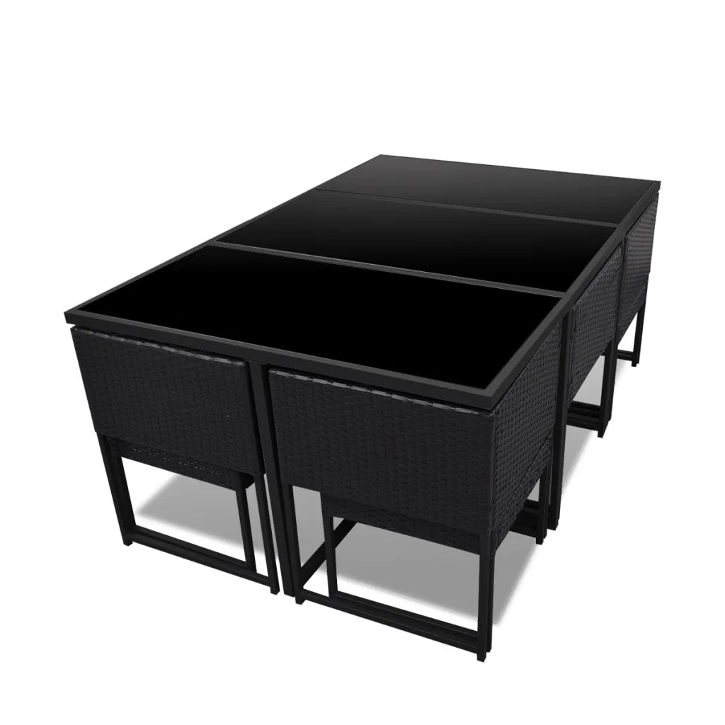 Set da Pranzo da Giardino 11 pz con Cuscini in Polyrattan Nero 42760