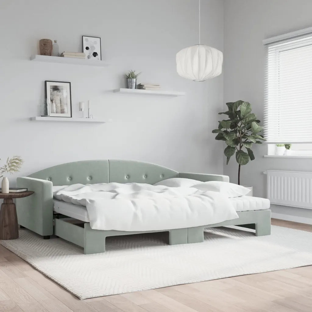 Divano Letto Estraibile Materassi Grigio Chiaro 90x190 Velluto 3197338