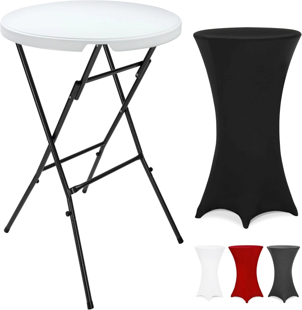 ® Tavolo Alto da Bar Ø 72cm con Copritavolo Pieghevole Altezza 110cm Interno Esterno Rotondo Giardino Feste Bistrot Metallo