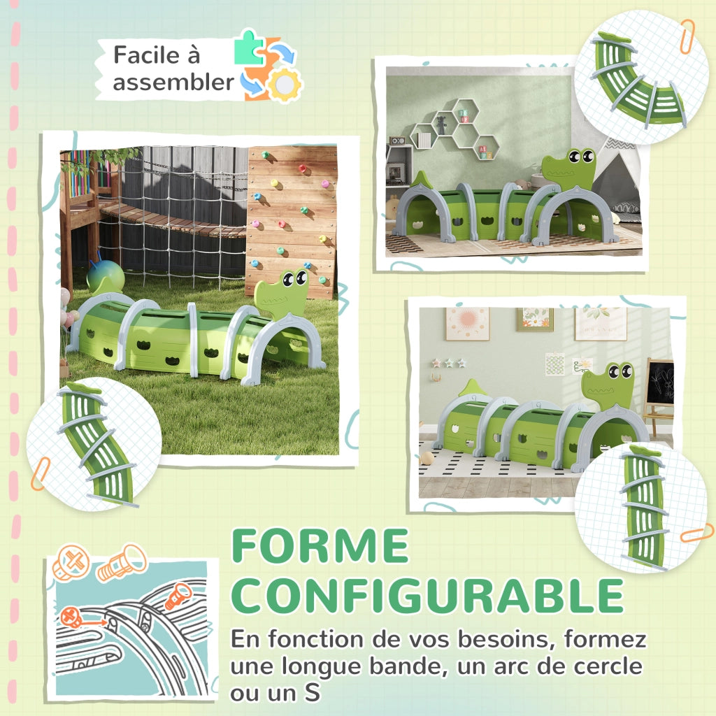 Tunnel Gioco per Bambini Forma Coccodrillo Modulabile ¨C zephmum ¨C Verde
