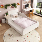 OKWISH Letto combinato 90×200 cm, Letto Singolo con Scrivania, Sgabello e Ripiano, senza Materasso, in Velluto, Bianco