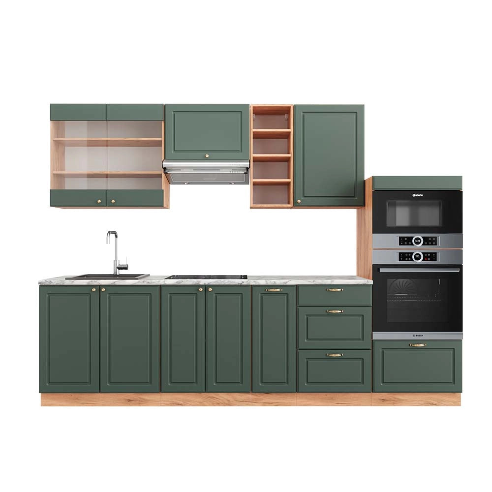 Cucina componibile Fame-Line Verde-oro rustico/Rovere dorato 280 cm, PL Marmo Vicco