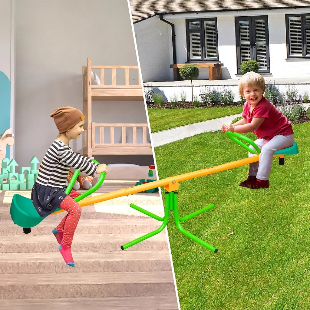 Dondolo Basculante per Bambini 2 Posti 180;34 cm con Sedute Antiscivolo; Verde e Giallo