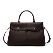Borsa a mano grande da donna in vera pelle, colore marrone, ideale per il tempo libero.
