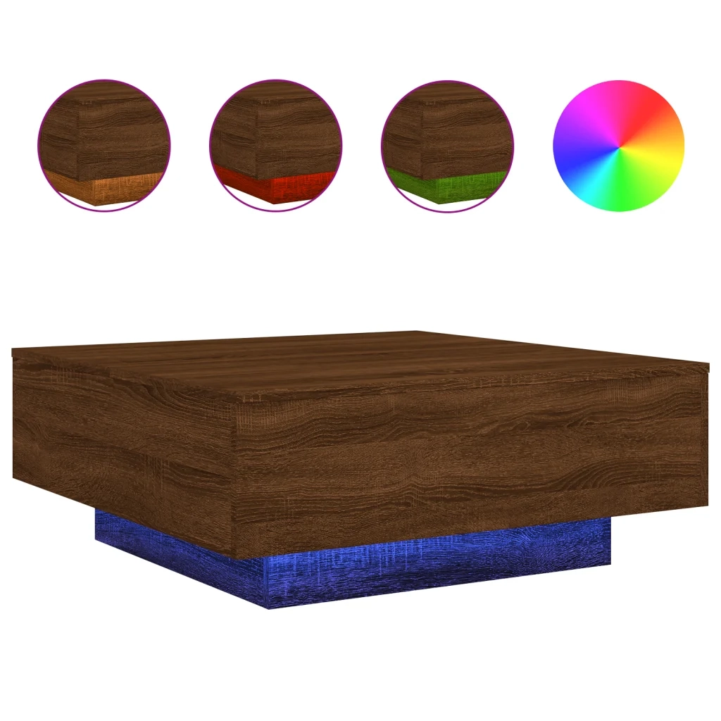 Tavolino da Soggiorno con Luci LED Rovere Marrone 80x80x31 cmcod mxl 86075