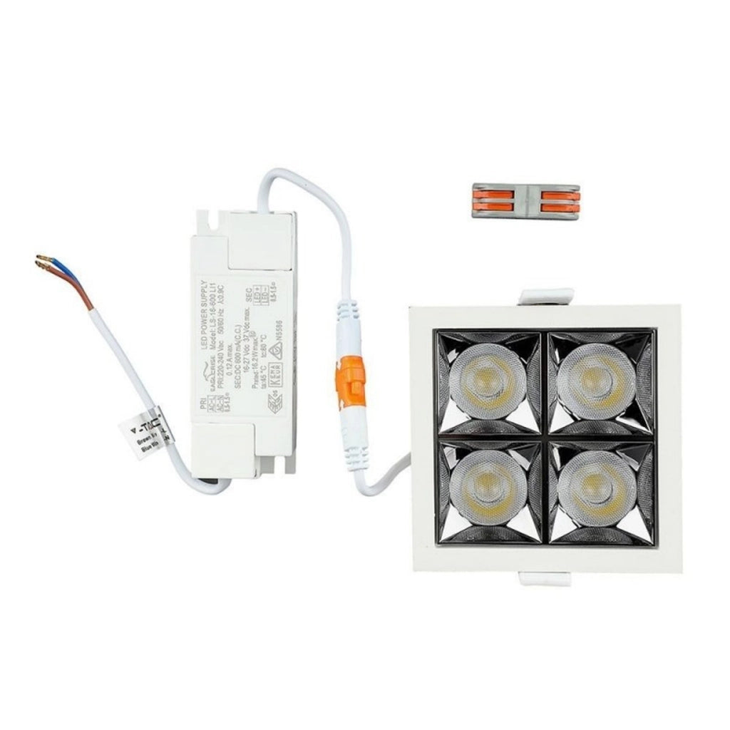 Faretto Led Da Incasso Quadrato 4X4W Neutro 4000K UGR<19 Riflettore 38° CRI>90 Chip Samsung SKU-992