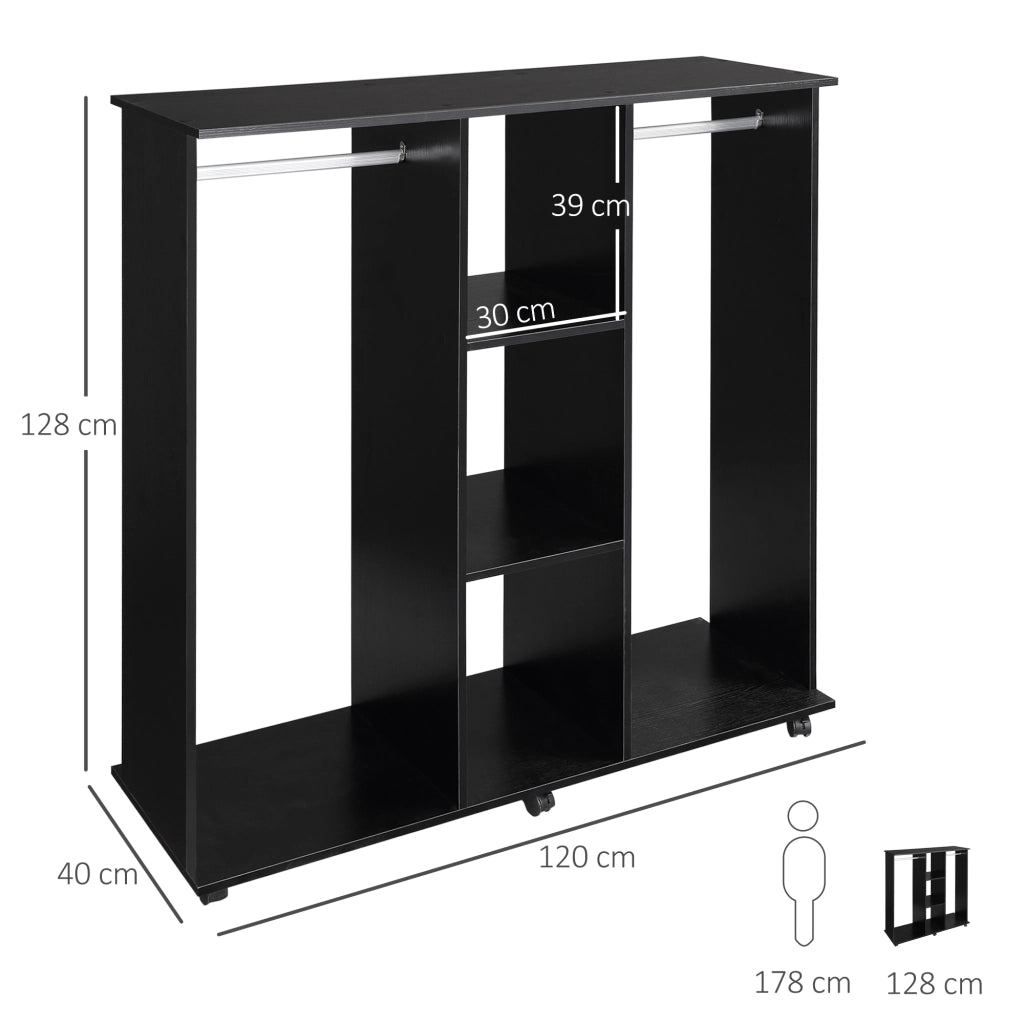 Armadio a Rulli con Appendiabiti ¨C zephmum ¨C Legno, Nero, 120x40x128 cm