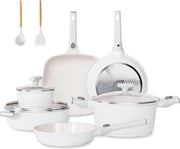 Set di Pentole e Pannini Non Aderente 22 Pezzi - Set di Cucina Ceramica con Maniglie Rimovibili - Pentole Induzione Salute, Sicure in Forno, Senza PFAS e PFOA, Beige