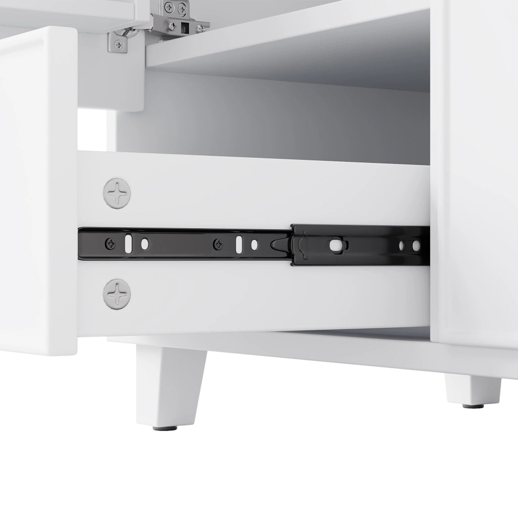 Mobile sottolavabo con 1 anta e 2 cassetti; lavabo in ceramica - per bagno - bianco