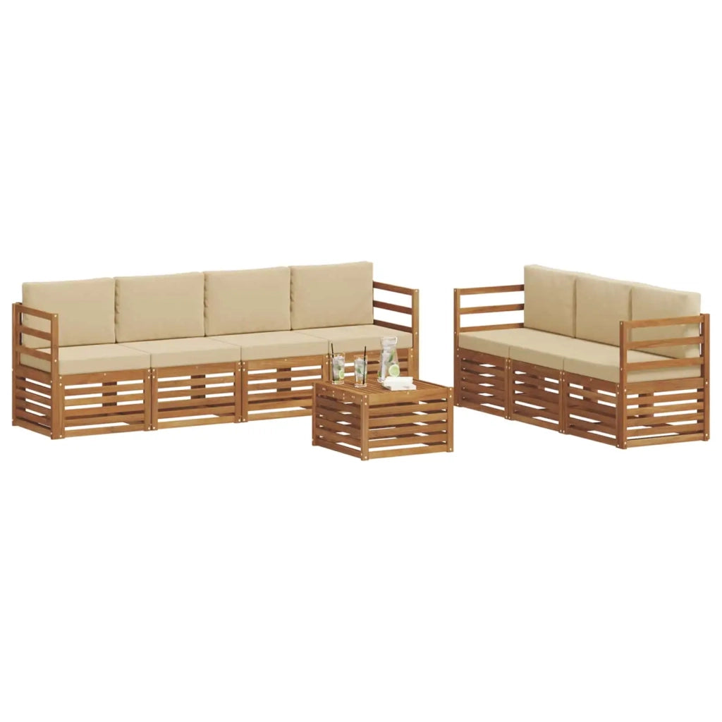 Set divani 8 pcs Naturale e Beige Legno di Acacia Massello