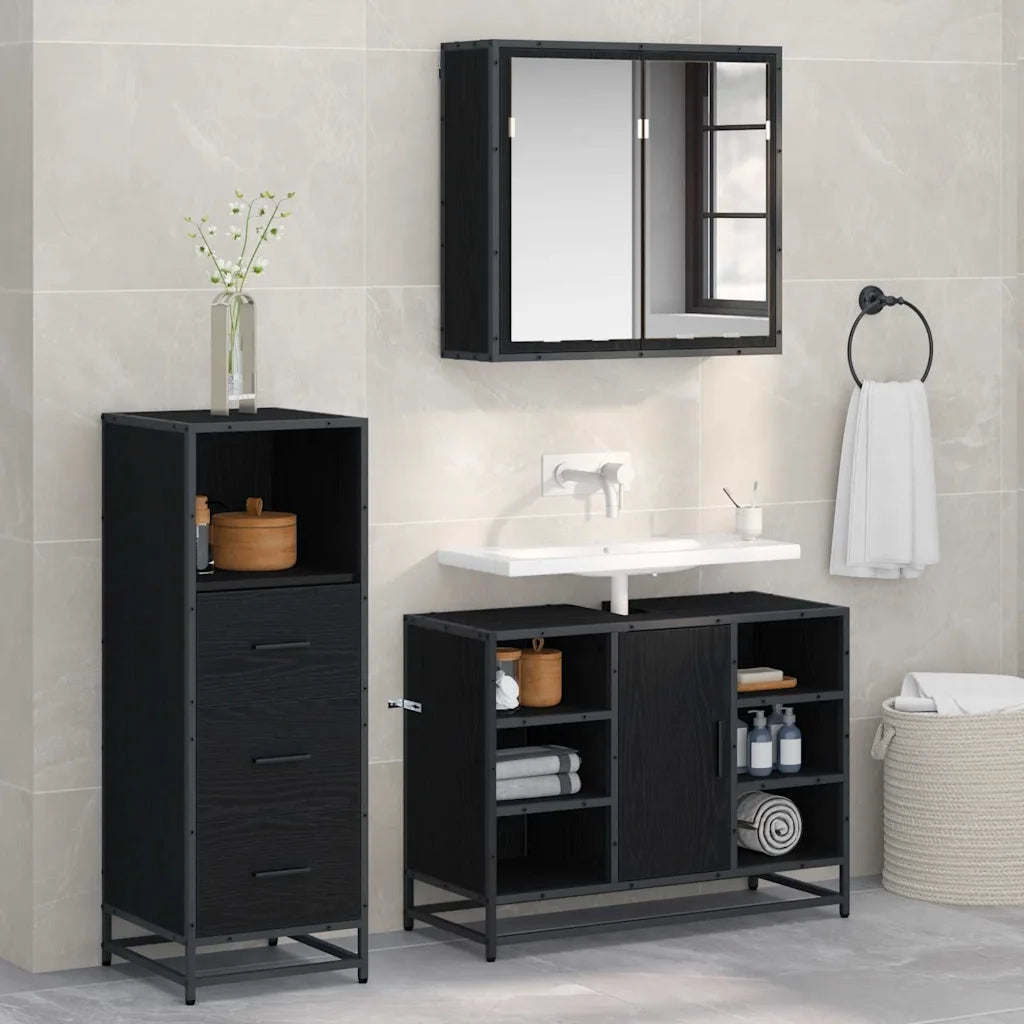 Set di mobili per il bagno con cassetto 3 pcs Legno vecchio