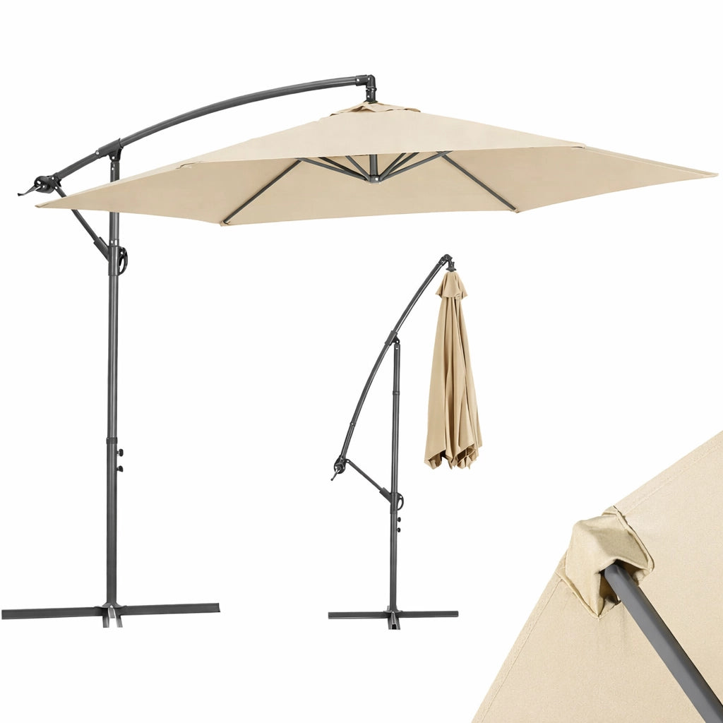 Ombrellone da Giardino Palo Laterale 3 mt Beige Alluminio Waterproof con Manovella