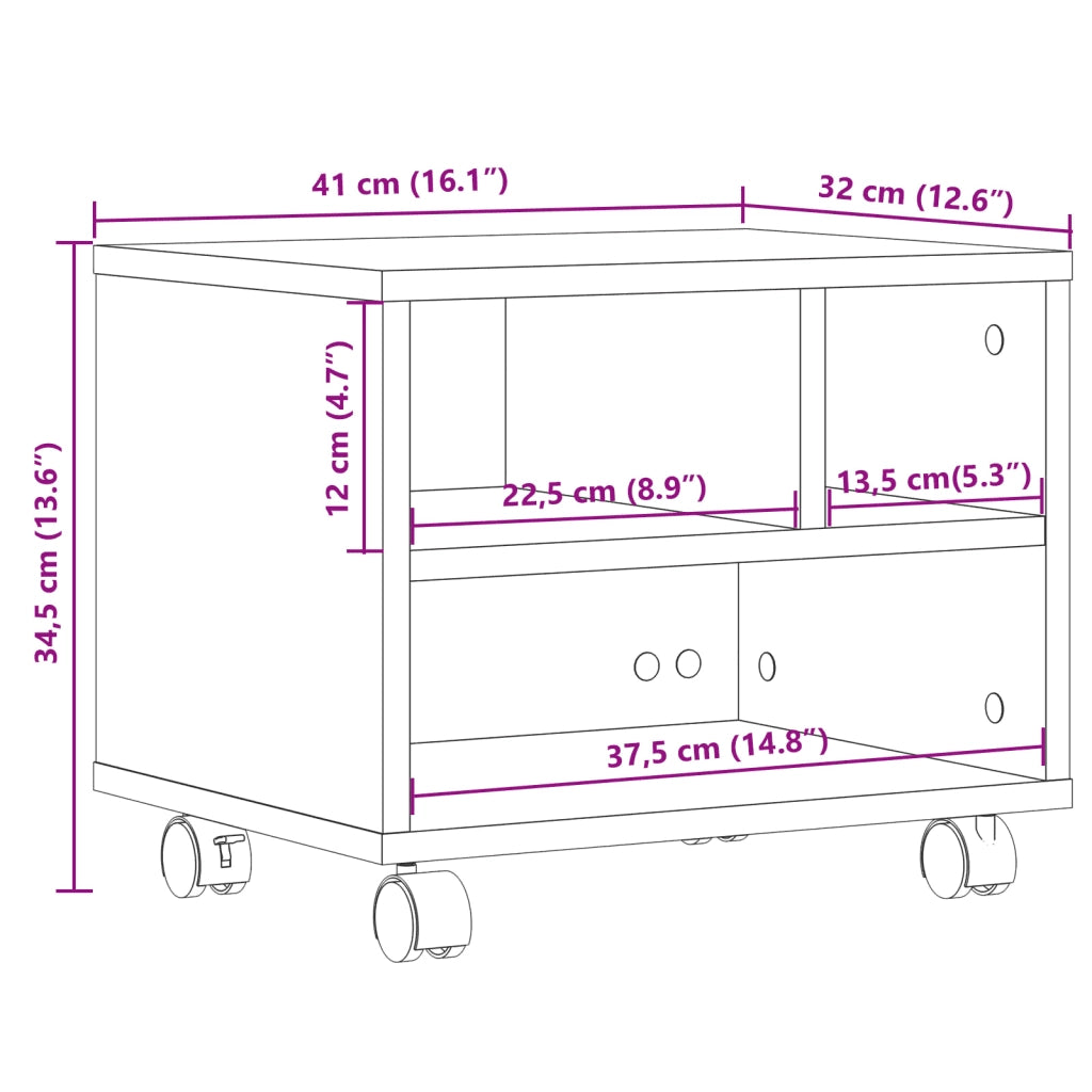 Supporto per Stampante con Ruote Grigio Sonoma 41x32x34,5 cm CFW1075627