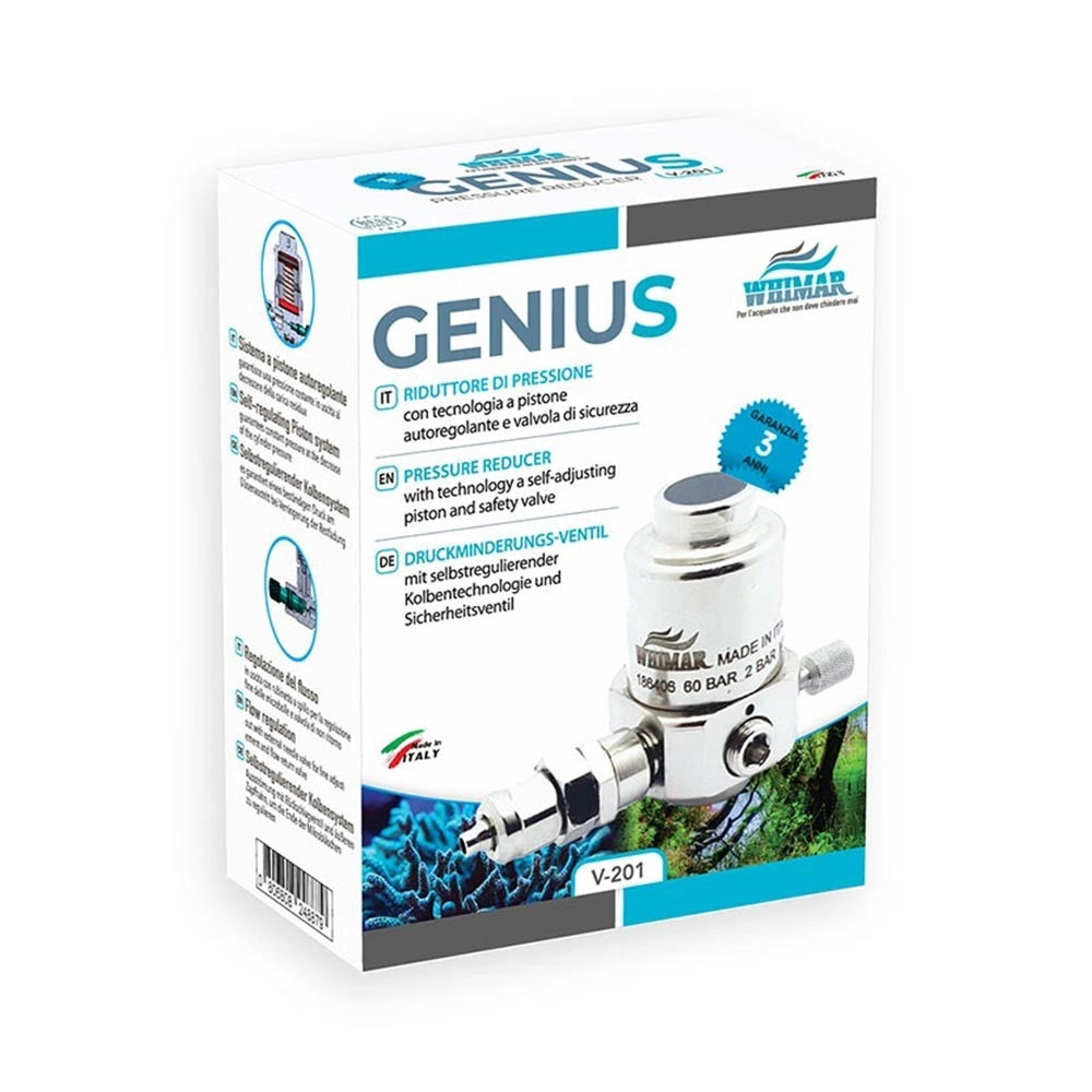 Whimar Genius mod. V201 con manometro di bassa pressione - riduttore di pressione per bombole CO2 usa e getta passo 10x1