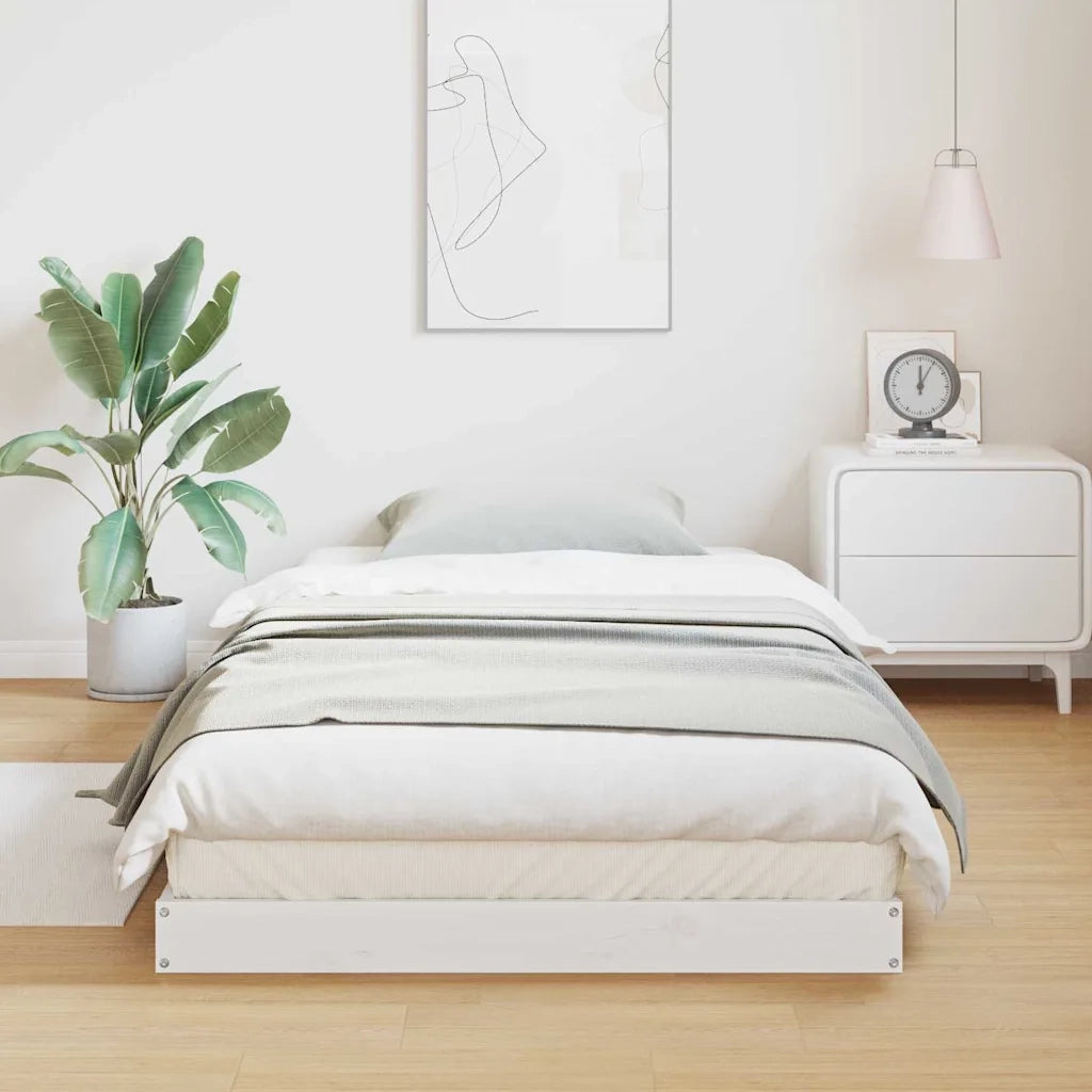 Struttura letto a terra Bianco 100 x 210 cm Pino massello 869737