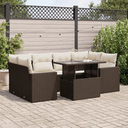 Set Divani da Giardino 7 pz con Cuscini Marrone in Polyrattan