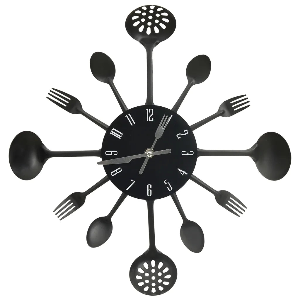 Orologio da Parete Cucchiaio e Forchetta Nero 40 cm Alluminio 325163