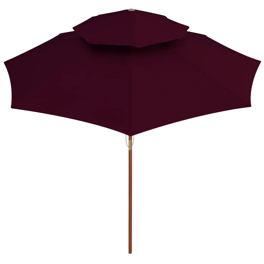 Ombrellone a Due Livelli con Palo in Legno 270 cm Rosso Bordò 313764