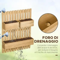 Fioriera da Esterno Verticale in Legno con 3 Vasi Rimovibili, 60x16x80cm