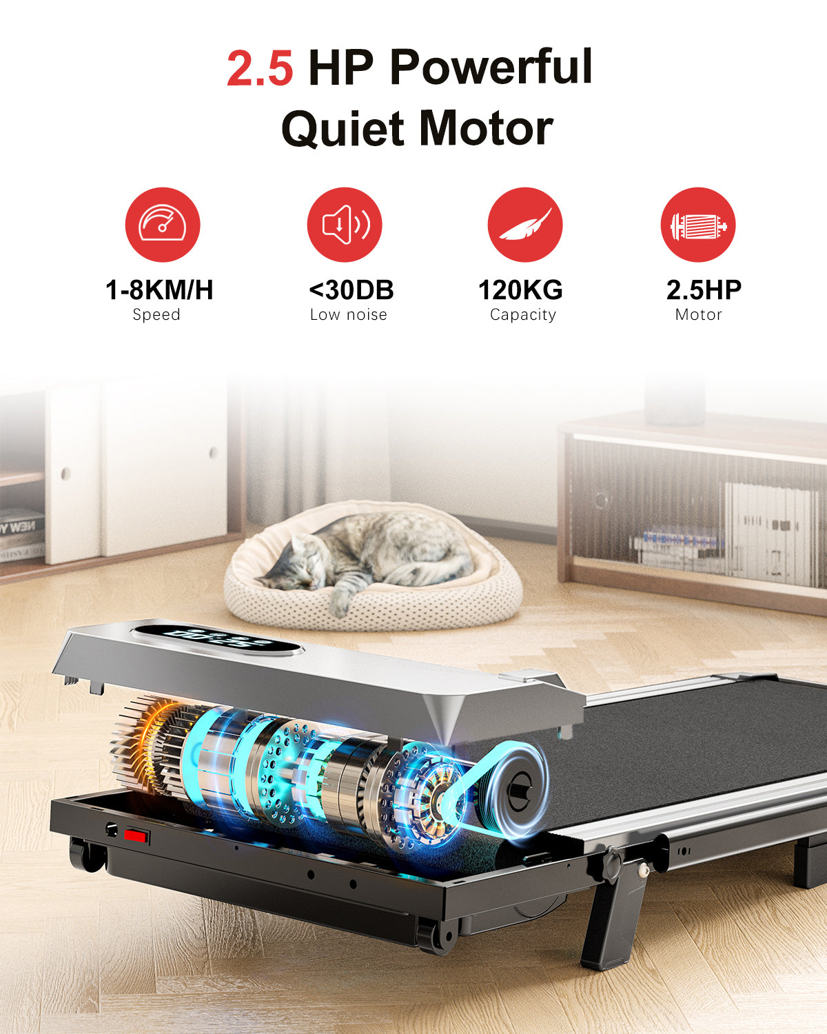 Tapis Roulant Elettrico Pieghevole 1-8 km/h - RATTANTREE - con Inclinazione, Display a LED, Supporto per App e Tablet - Portante 145kg - silver