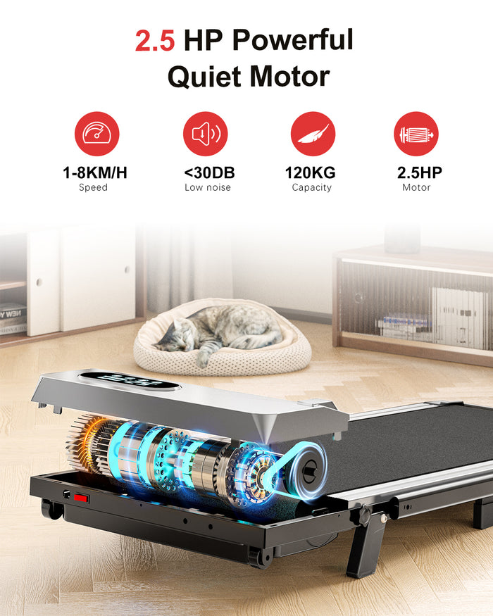 Tapis Roulant Elettrico Pieghevole 1-8 km/h - RATTANTREE - con Inclinazione, Display a LED, Supporto per App e Tablet - Portante 145kg - silver