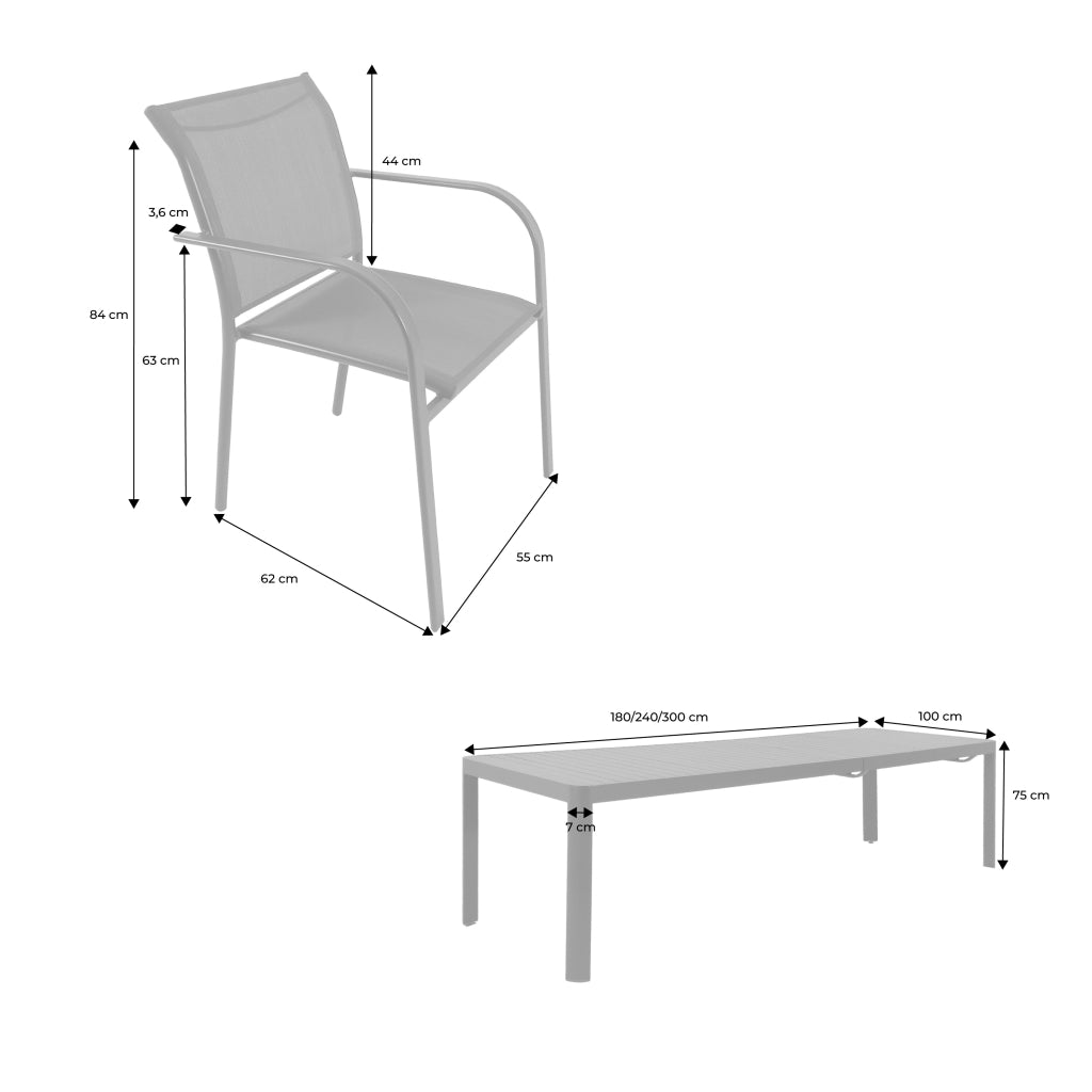 Tavolo da giardino estensibile in alluminio + 10 sedute, antracite