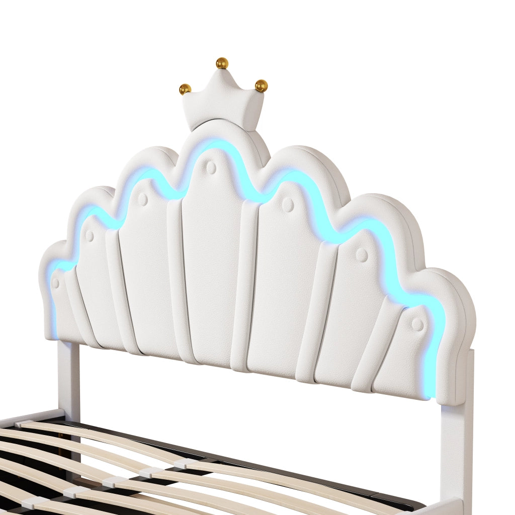 LETTO Contenitore 140x200 cm Bianco in PU con luci LED