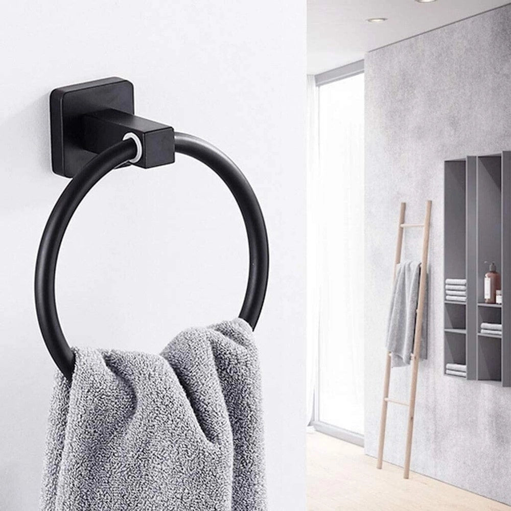 Trade Shop - Set Ultra Moderno Nero 6pz Bagno Porta Asciugamano Rotolo Bicchiere Spazzolini 87261 -