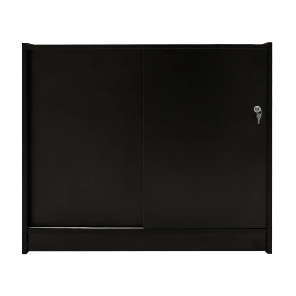 Bancone LED C1200 Nero con 2 Ripiani a Vista e 1 Chiuso, Vetrina