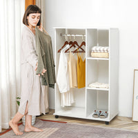 Armadio Guardaroba con Ruote in Legno 80x40x128 cm Bianco