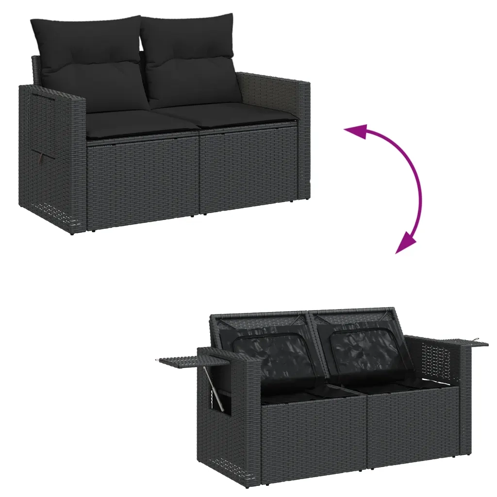 Divano da Giardino con Cuscini a 2 Posti-Sofa da Giardino-Divano da esterno Nero in Polyrattan 727054