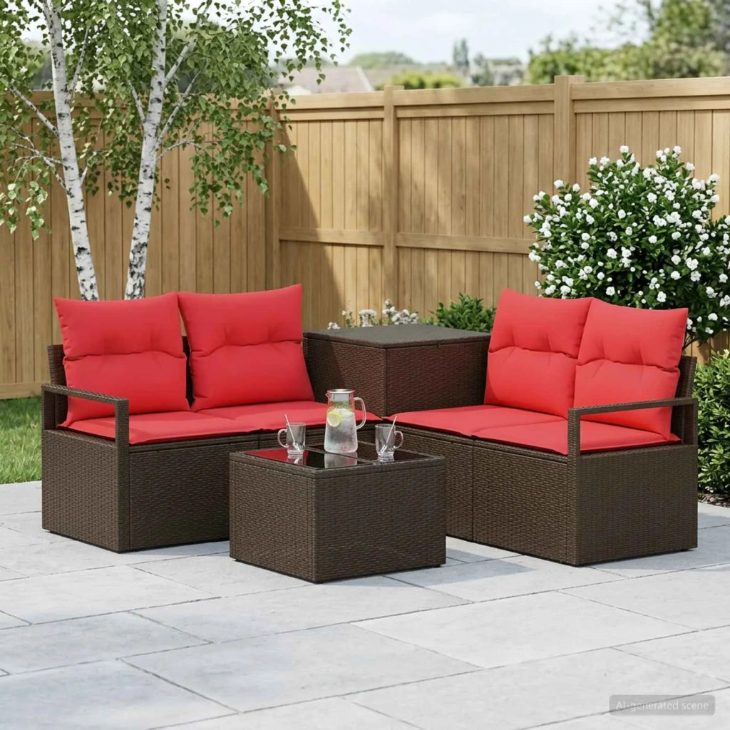 Set di divani 6 pz Marrone e Rosso Rattan sintetico e Acciaio 3447241