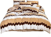 Set di coperte da letto in poliestere 100% con chiusura a zip - strisce orizzontali marrone e bianco - modello 1 - coperta da letto 180x220 cm - lenzuolo 230x230 cm - 2 copri cuscino